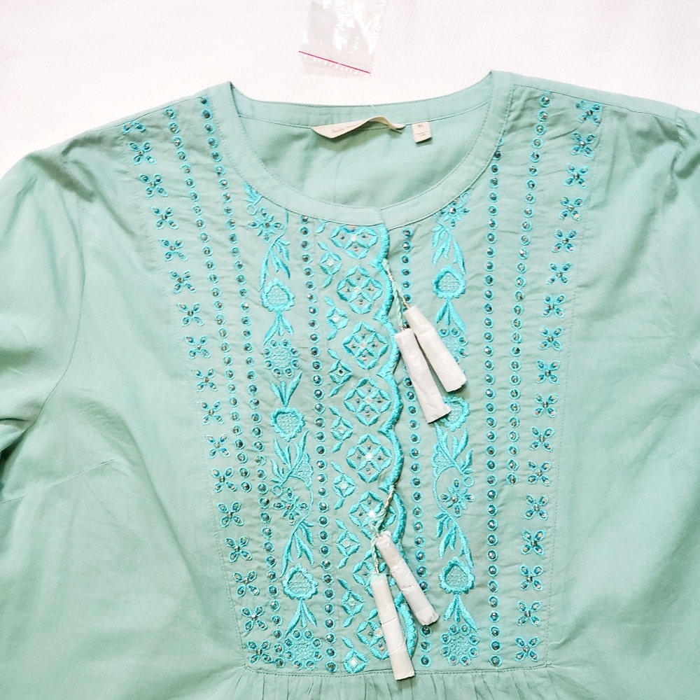 Soft Surroundings Embroidered Peasant Style Boho Tassel Top XL - Picture 8 of 9